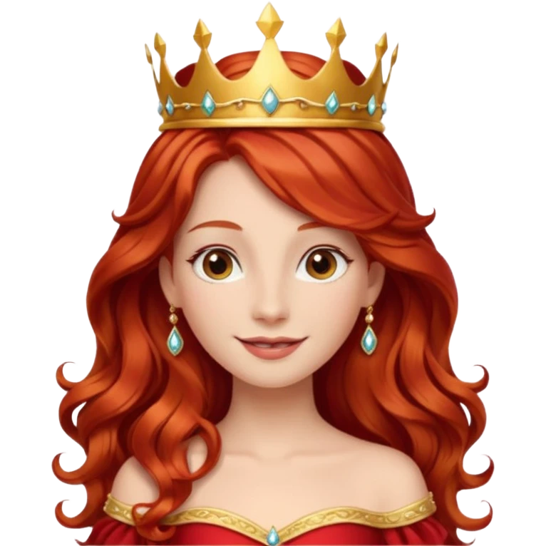 Red Haired Princess, Elegant Princess – long wavy red hair, gold crown, red-white gown, calm smile. emoji