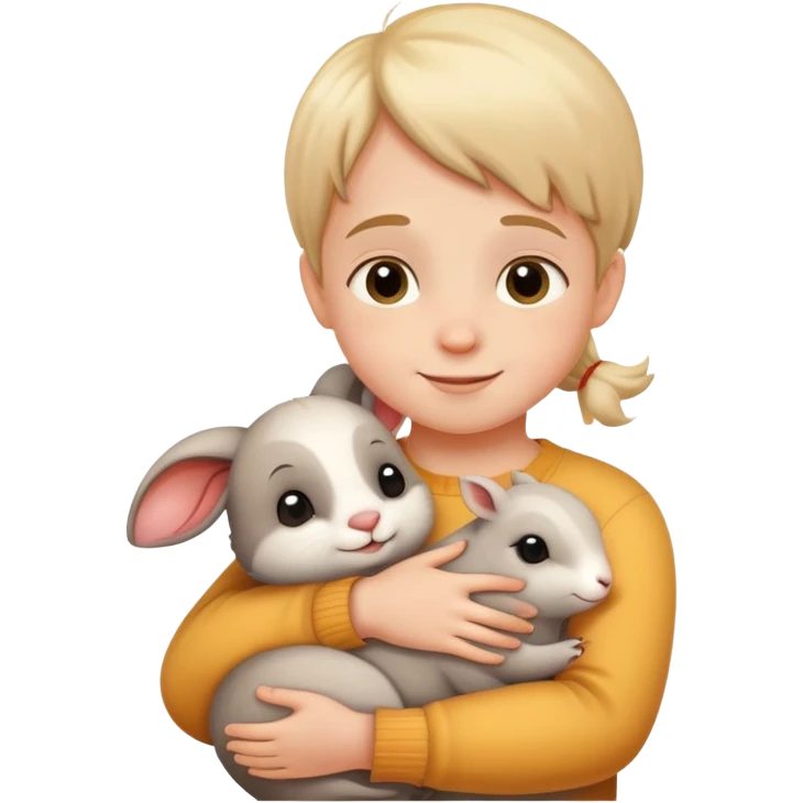 child hugging a small animal, happy and loving emoji