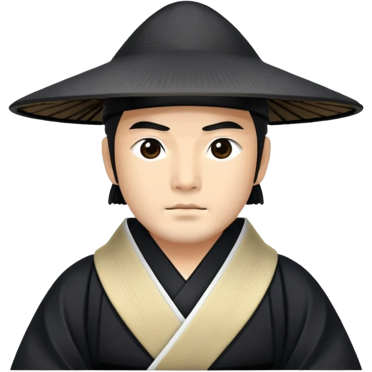 shogun wearing a long black kimono and an eboshi hat from Edo period Japan emoji