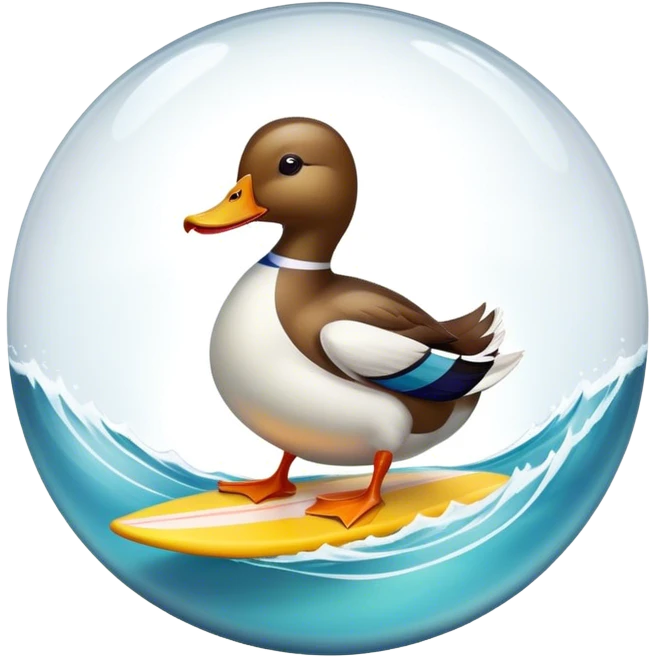 A large glass sphere with a surfing duck inside emoji