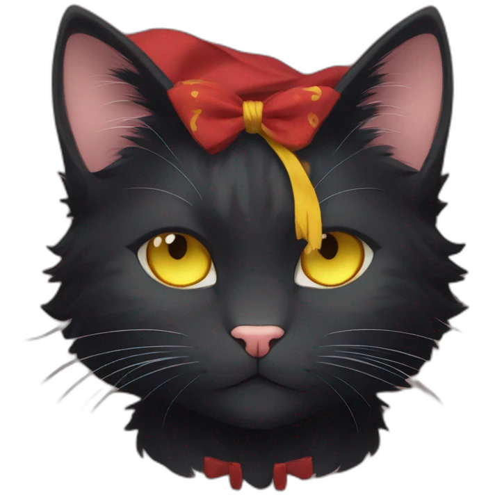 a black cat with yellow eyes and a red bandanna around its neck, sora as a cat, kiki, anime cat, lineless, anime catgirl, emoji