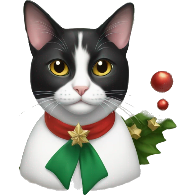 tuxedo cat wearing a christmas wreath emoji