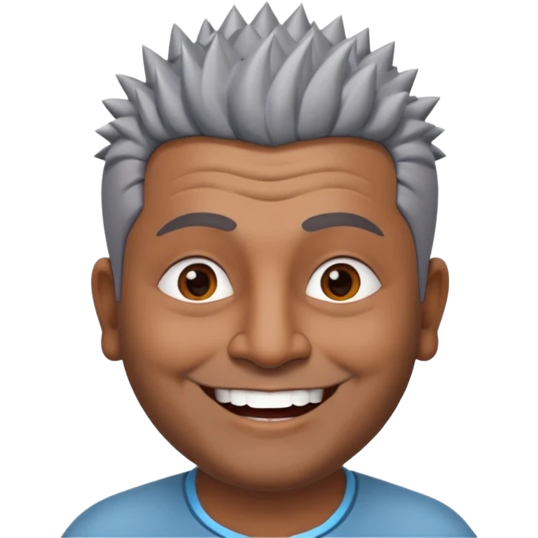 50 yr old indian man, dark skin, grey hair, big smile, white teeth, chubby, no moustache, clean shaven, spiky hair, bindy emoji