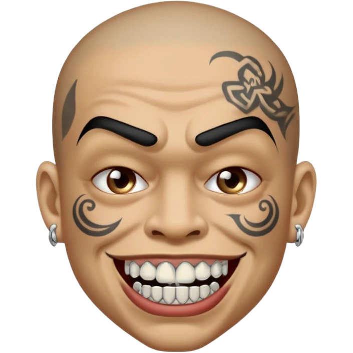 grimacing face emoji with an iced out grille on his teeth and face tattoos in a gangster style emoji