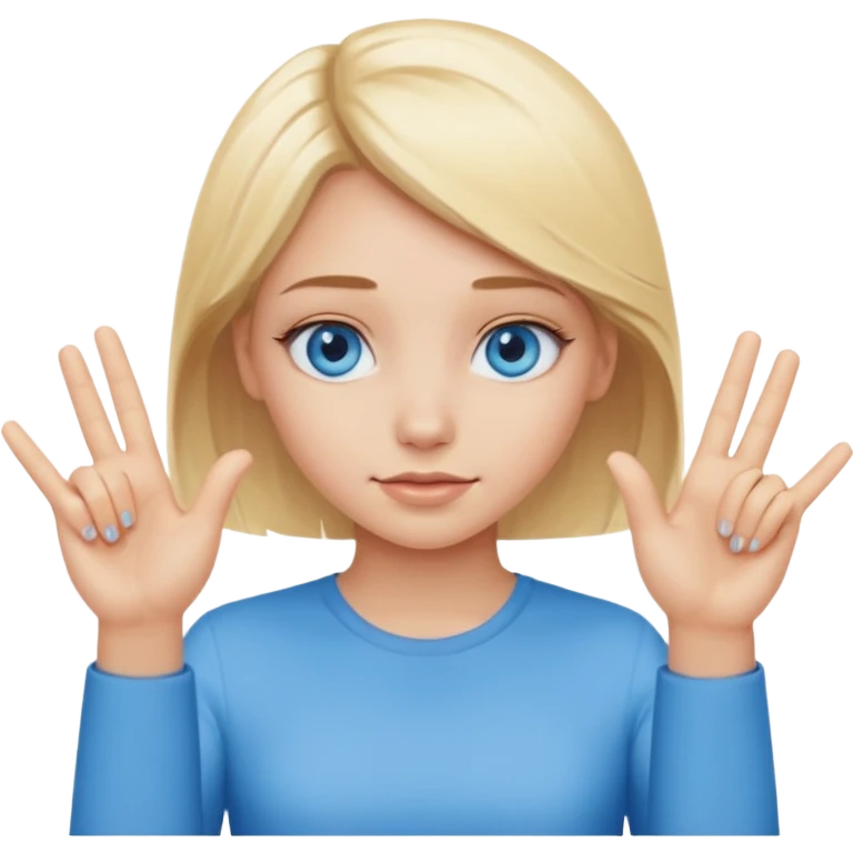 Blonde girl blue eyes making hard sign with hands emoji