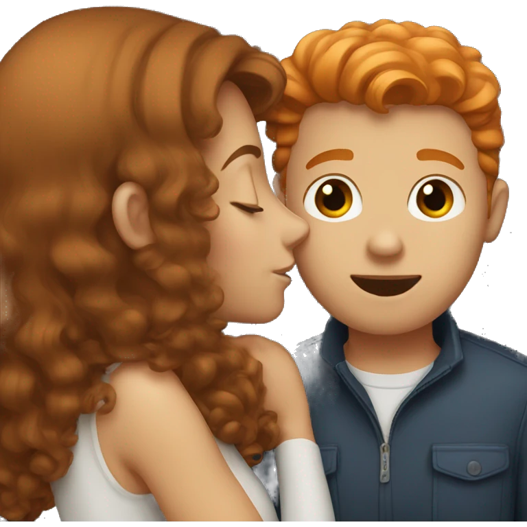 Brown hair girl kissing ginger guy emoji