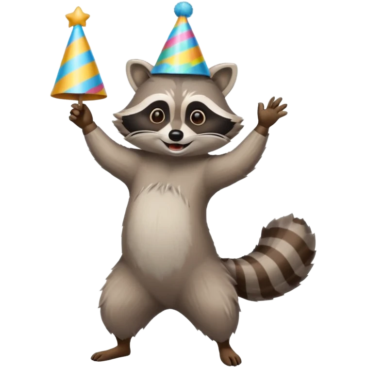 a full body raccoon celebrating / dancing  emoji