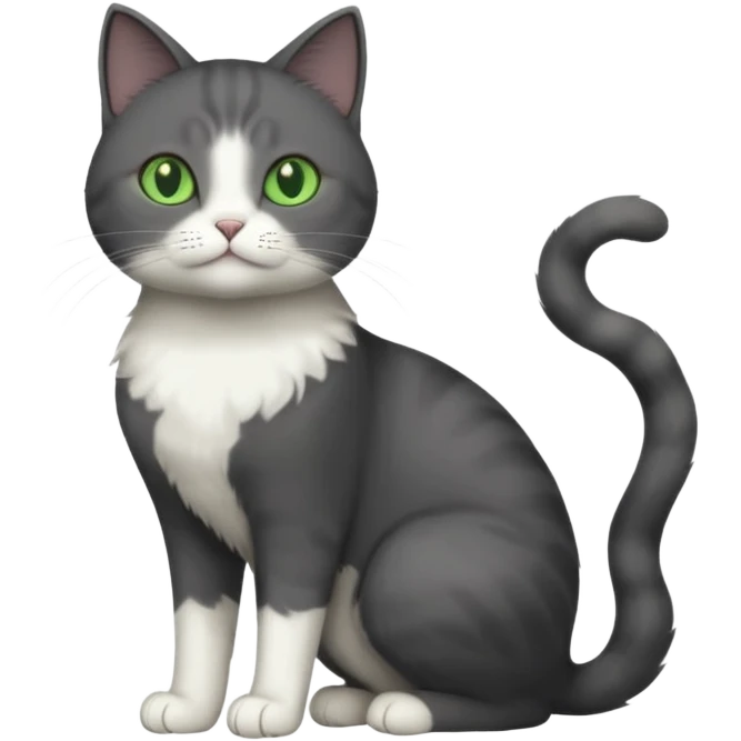full body view of beautiful female solid dark grey cat with green eyes, white toes and white patch on chest emoji