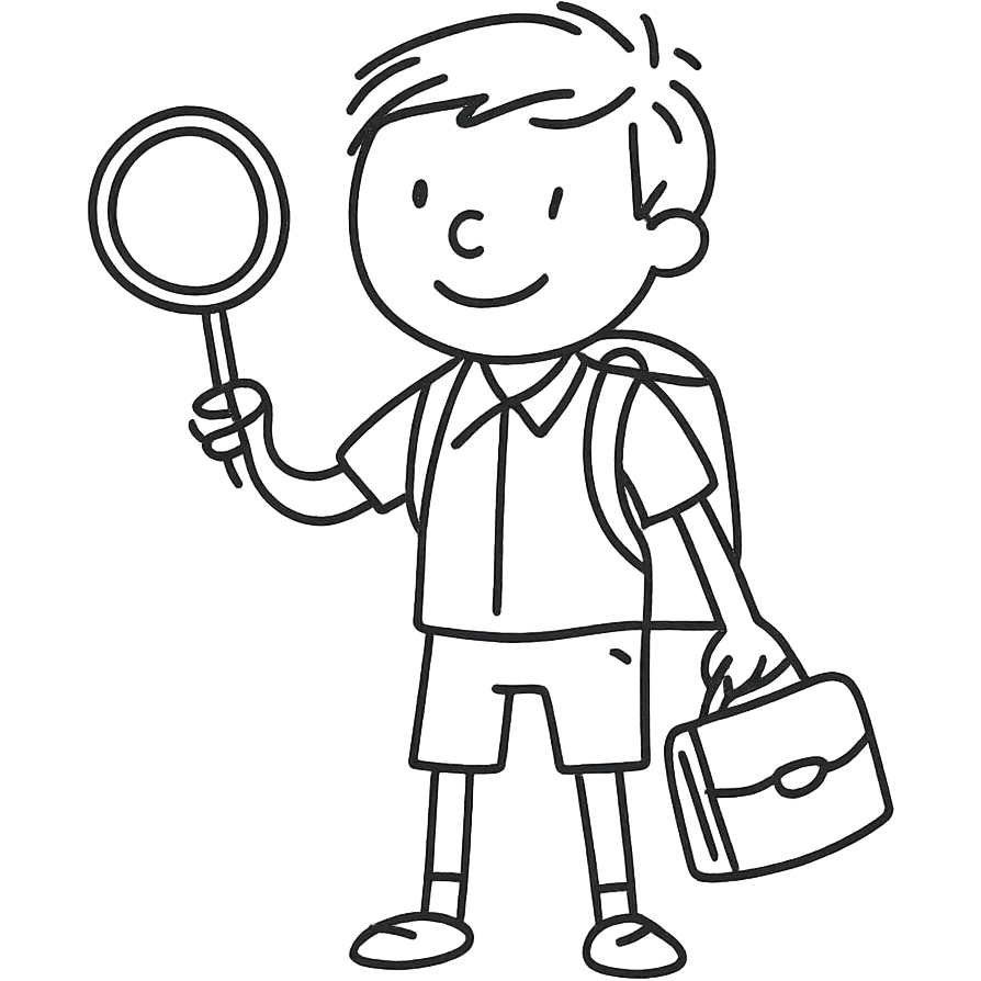 schoolboy with a briefcase and a magnifying glass emoji