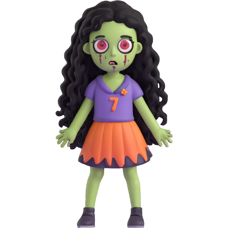 girl zombie with black long curly hair, emo style emoji