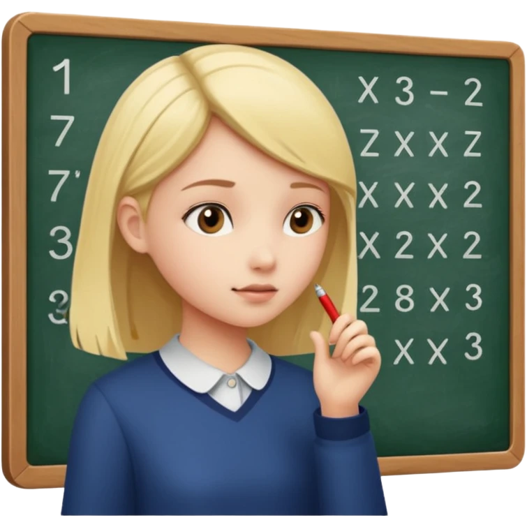girl solving math problem on the board, side view. emoji