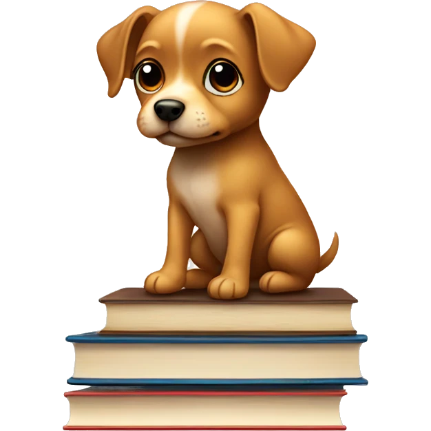 Tiny dog  sitting on books emoji
