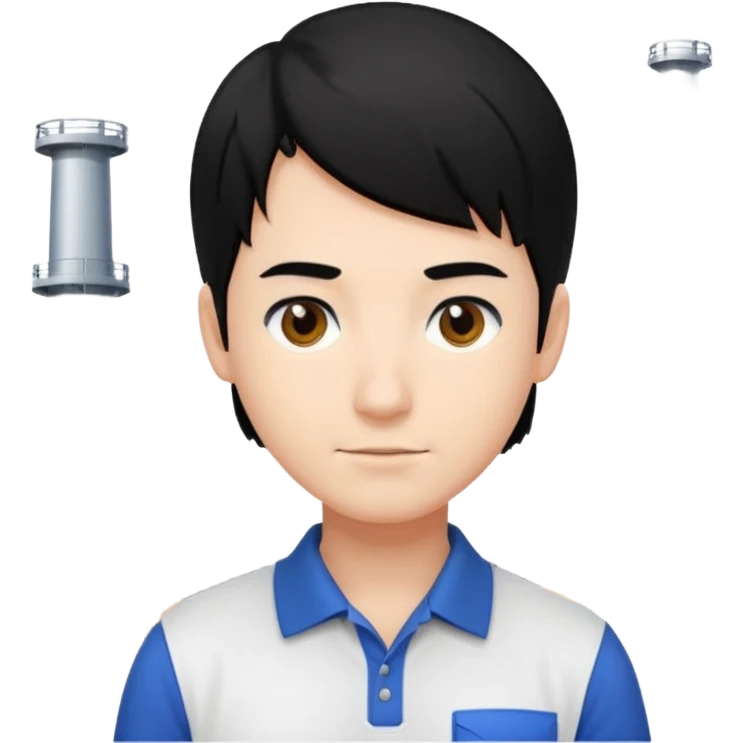 engineer wearing white polo, black hair with site/eng materials on the bg emoji