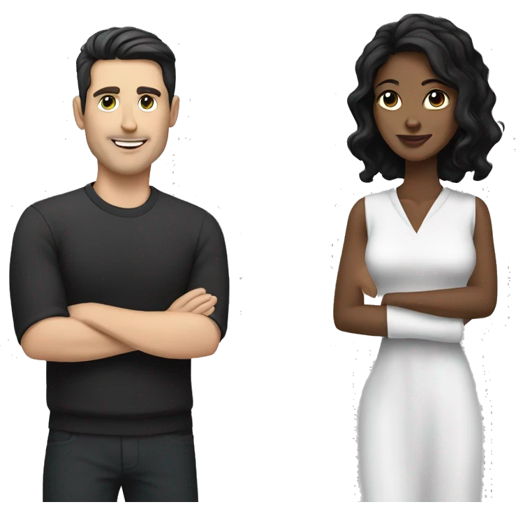 a white man with black hair taking with a white woman with black hair emoji