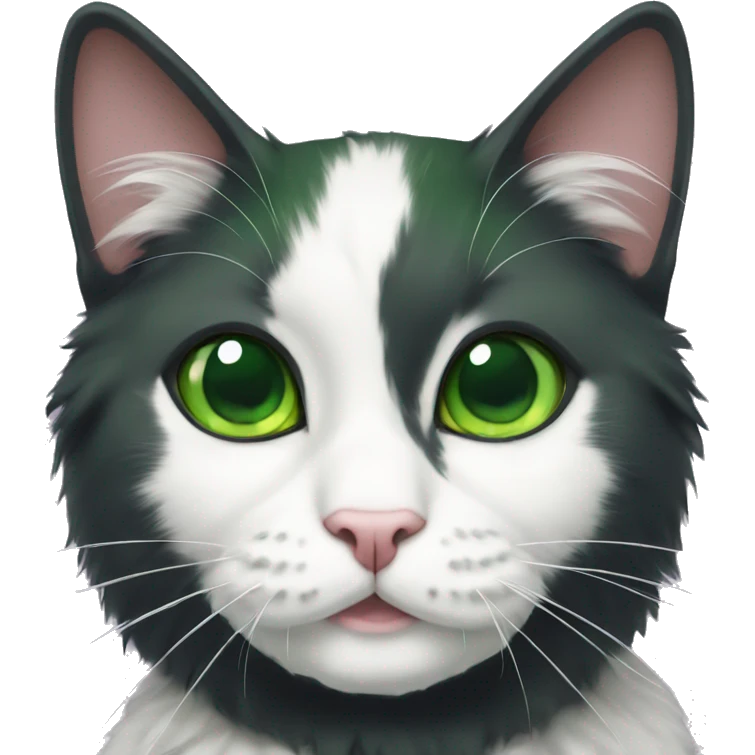 fluffy tuxedo cat with green eyes and green collar emoji