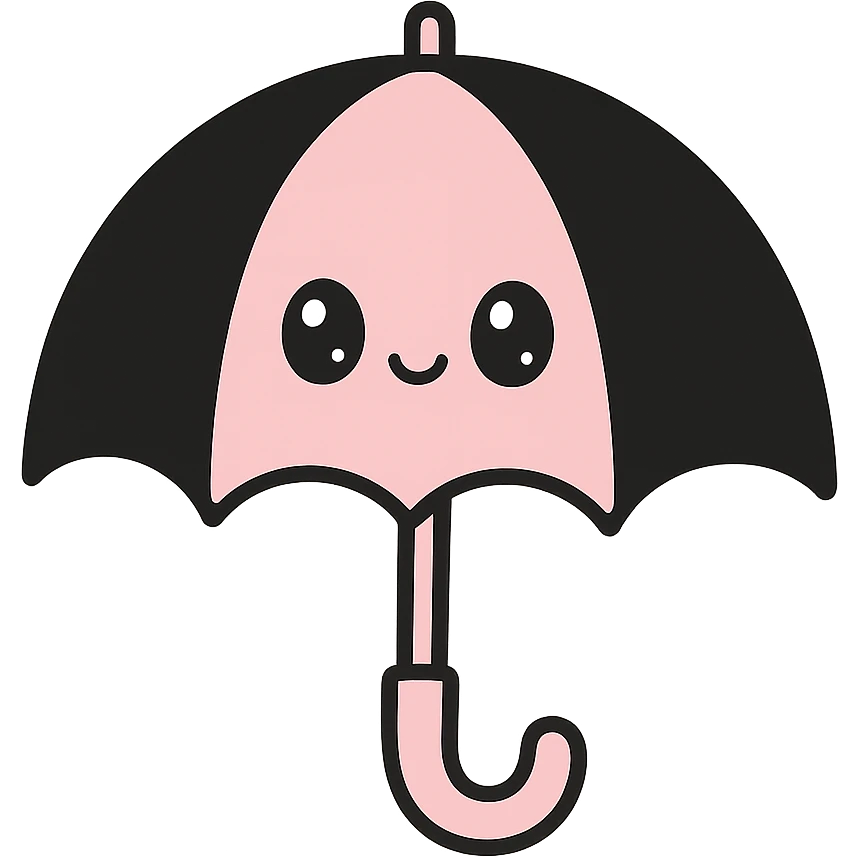 gothic umbrella, black and pink, kawaii style emoji