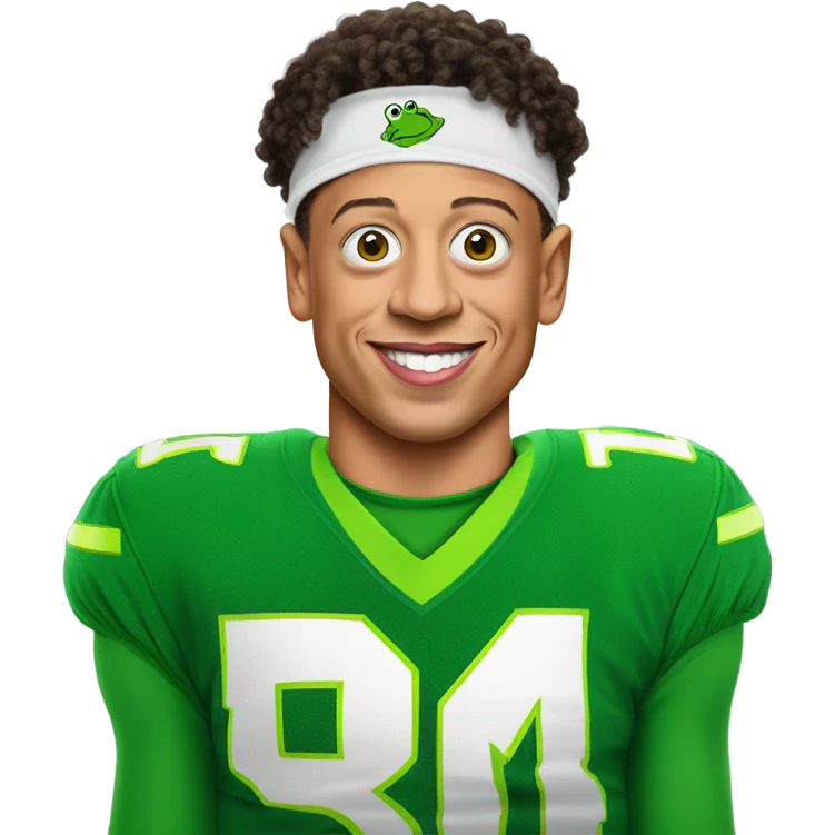 Patrick Mahomes dressed as Kermit the frog emoji