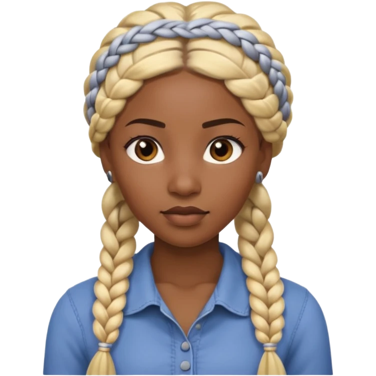 Portrait of a black-skinned woman with long blond braided hair, styled in thick braids, smooth skin, confident expression, front-facing, soft lighting, clean background emoji