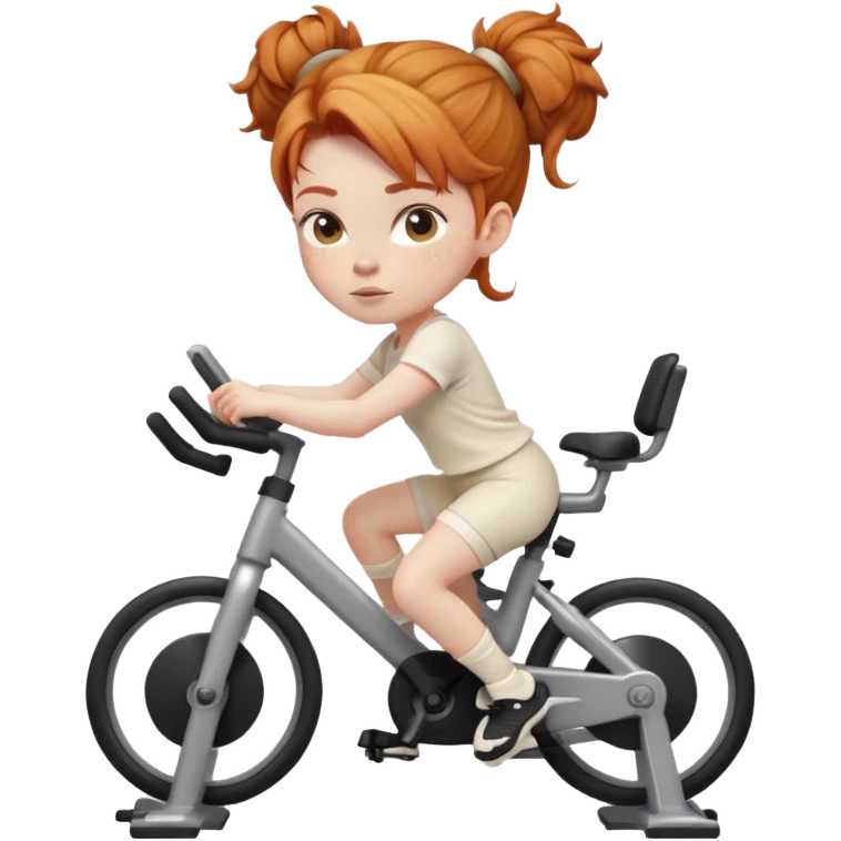 Fit Ginger girl big head messy bun riding stationary bike cream outfit emoji