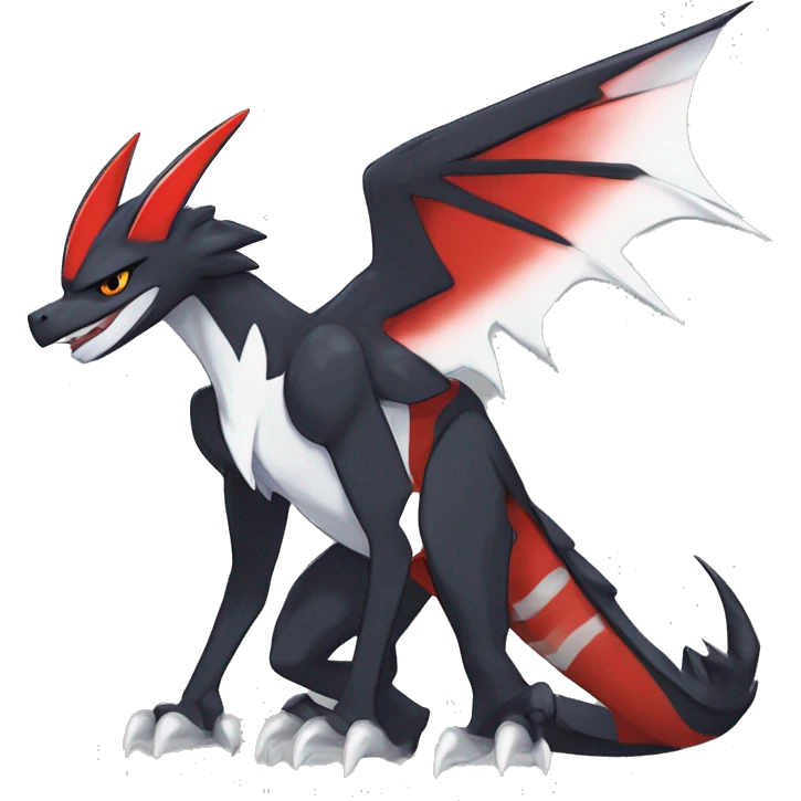 Black Cool Edgy Anthro Noivern-Nargacuga-Silvally-Sergal-Garchomp-Fakémon  with White and Red Edgy markings emoji