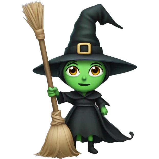 Green mean, witch with broom emoji