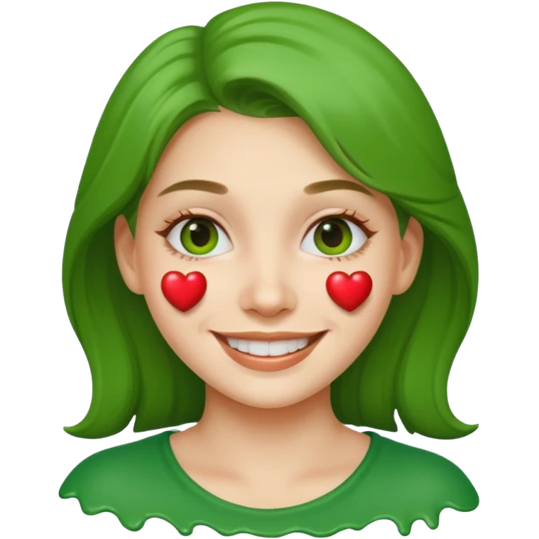 woman with green paint on her face, smiling, apple style emoji emoji