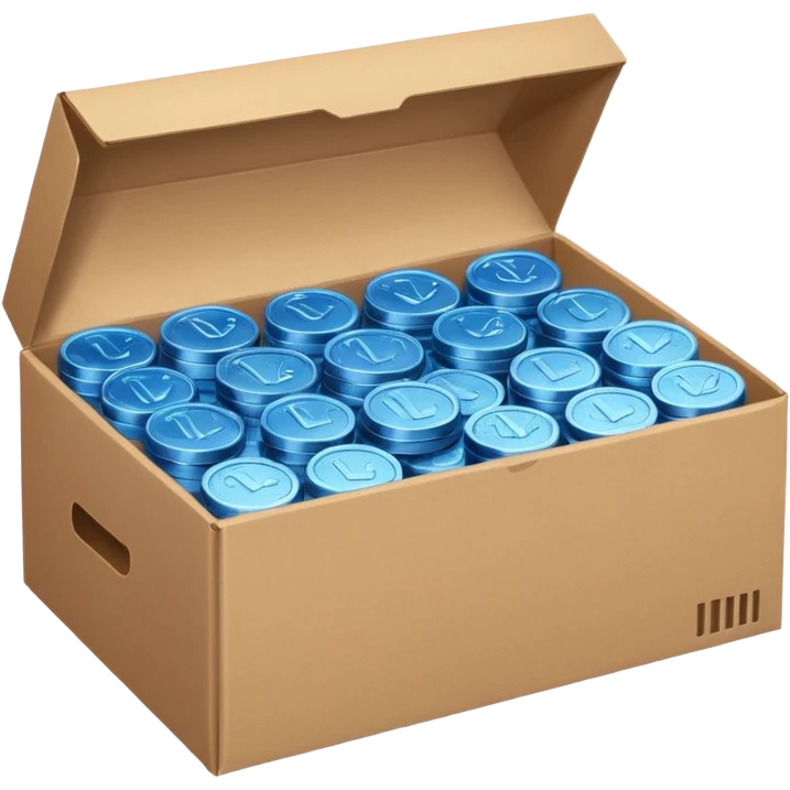 blue coins in a cardboard package emoji