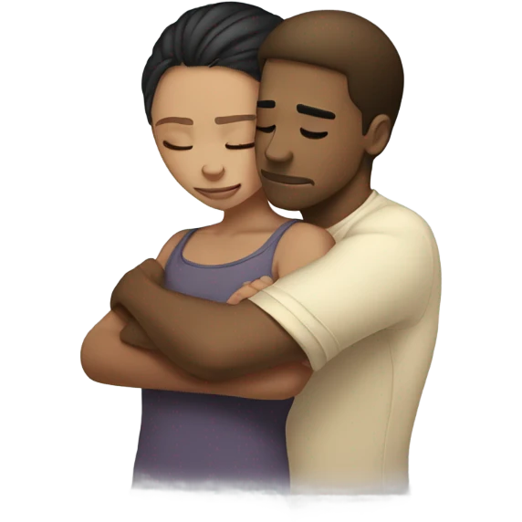 Sad light skin girl white guy hugging emoji
