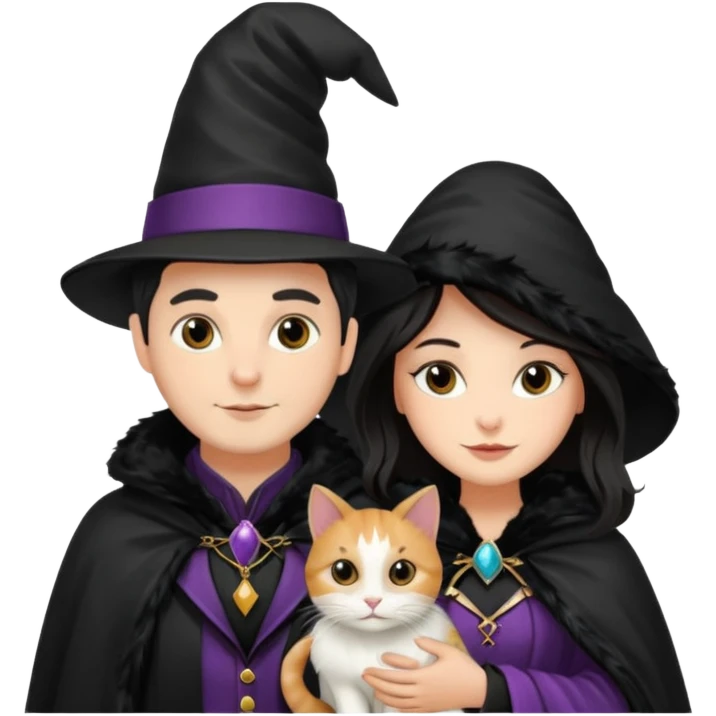 magician couple and their pet cat emoji