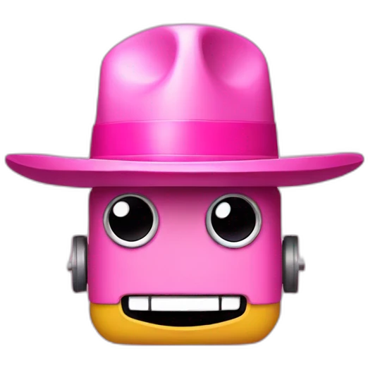 Square robot head wearing a pink sombrero emoji