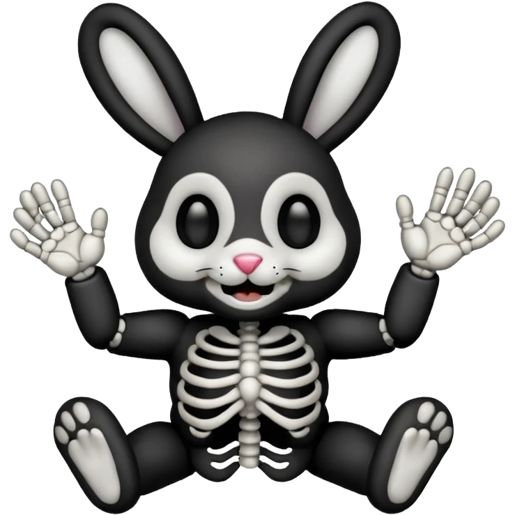 Emoji tête de peluche Lapin squelette noire qui fait bonjour de la main  emoji