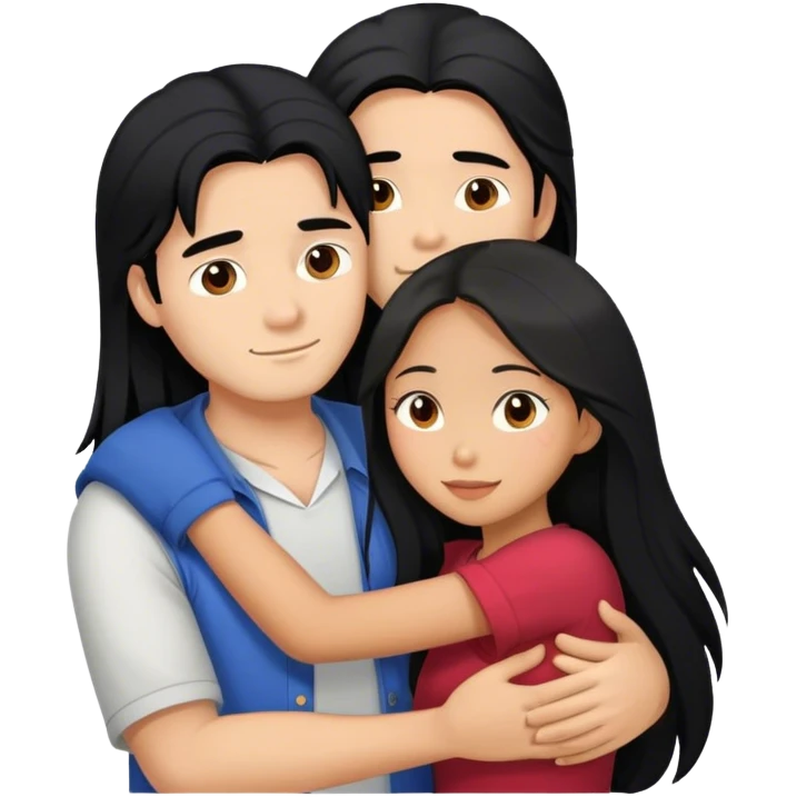 Guy with long black hair hugging Filipina girl emoji