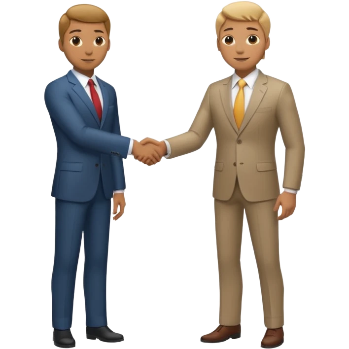 Car dealership employee shaking hands with a businessman, full body shot. emoji