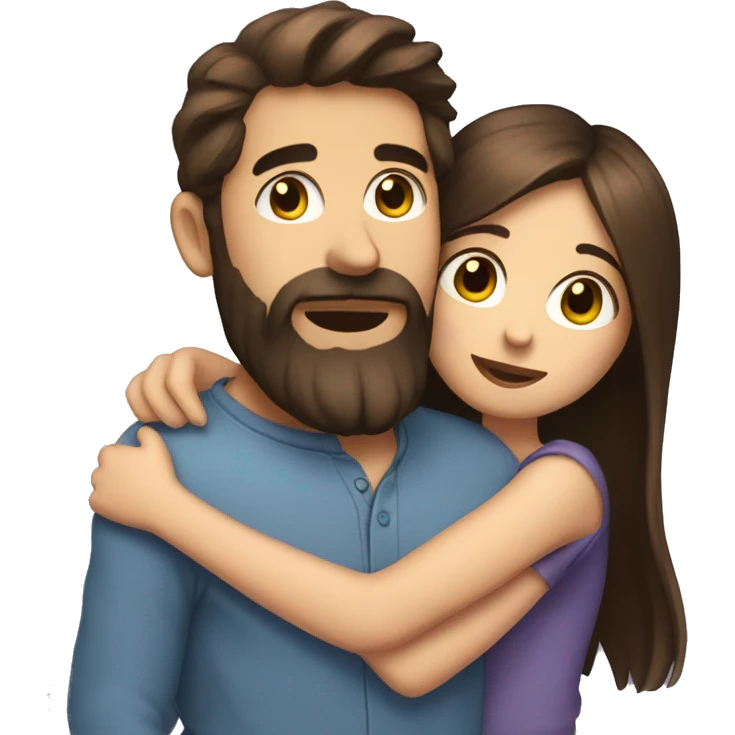a brunette with a beard and big eyes hugs with a brunette love emoji