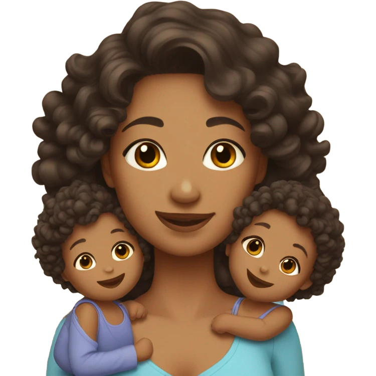 mom with light tan skin, shoulder length dark brown curly hair carrying 2 babies  emoji