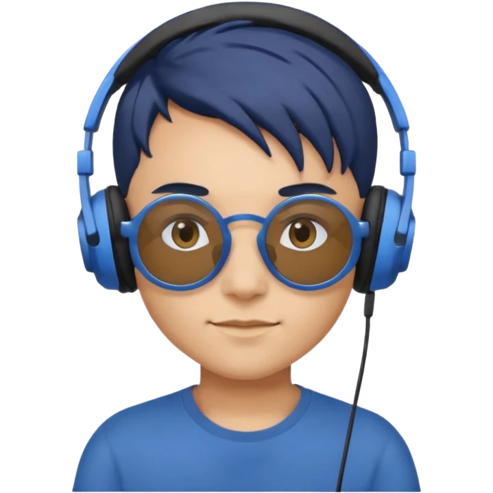 Light Brown Skin Dark Blue Haired Gray Eyes Circle Shaped Shades Squareded Ears Headphones  emoji