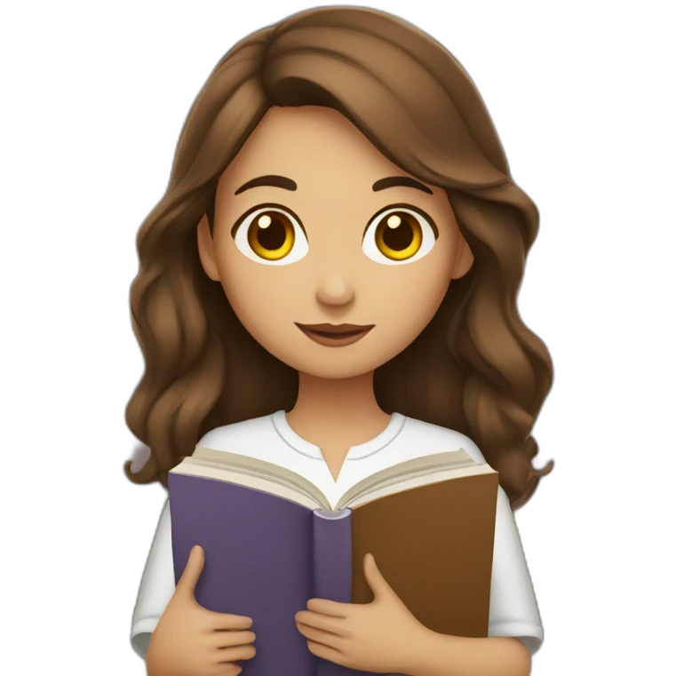 brown haired girl with a book emoji