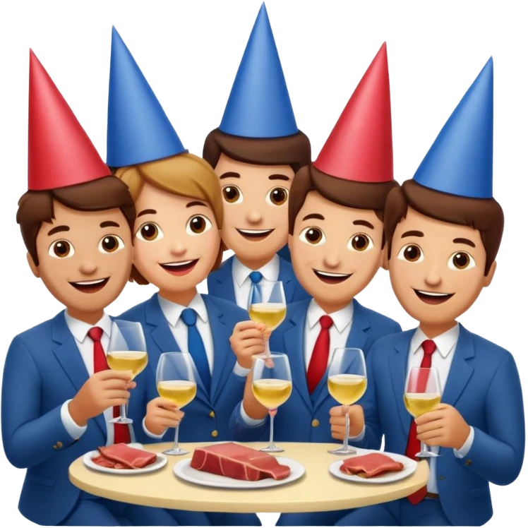corporate executives enjoying wine Party at a french SPAM meat cafe LANDSCAPE  emoji