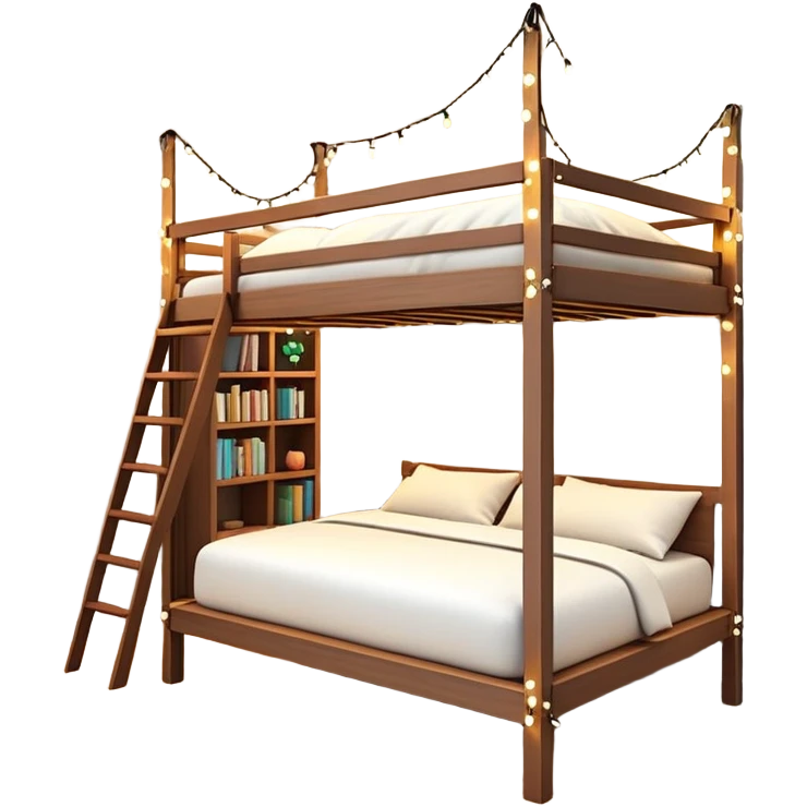 loft bed with string fairy lights hanging underneath emoji