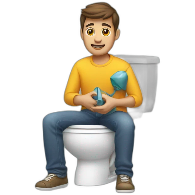 A guy sat on the toilet holding a toy airplane  emoji