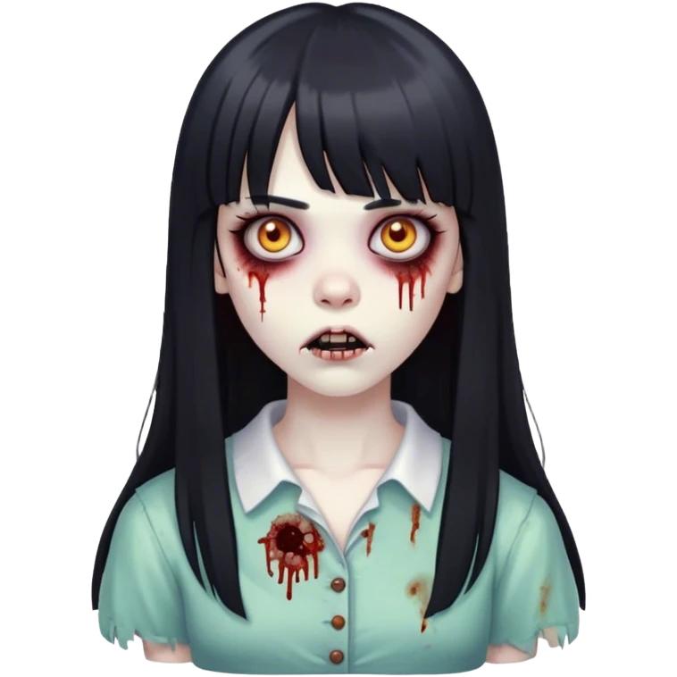 zumbie girl with black long straight hair with bangs (like this 🧟‍♀️🧛🏻‍♀️) emoji
