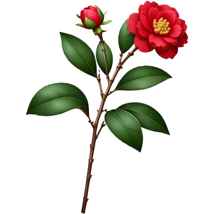 single red Camellia flower, stem emoji