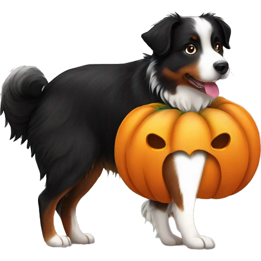 black australian shepherd dog in a pumpkin emoji