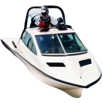 An icon showing water skis on the surface of the water, with ski ropes trailing behind. In the background, a boat fades into the distance, leaving a wake. The focus is on the skis gliding across the water. Transparent background highlights the thrill and speed of water skiing. emoji