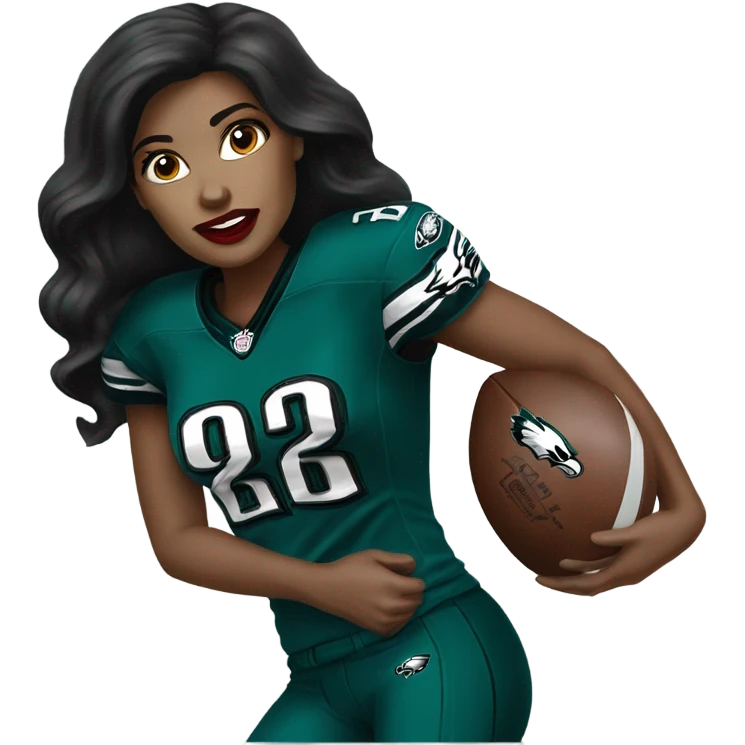   female dark hair red lips wearing Philadelphia Eagles jersey emoji