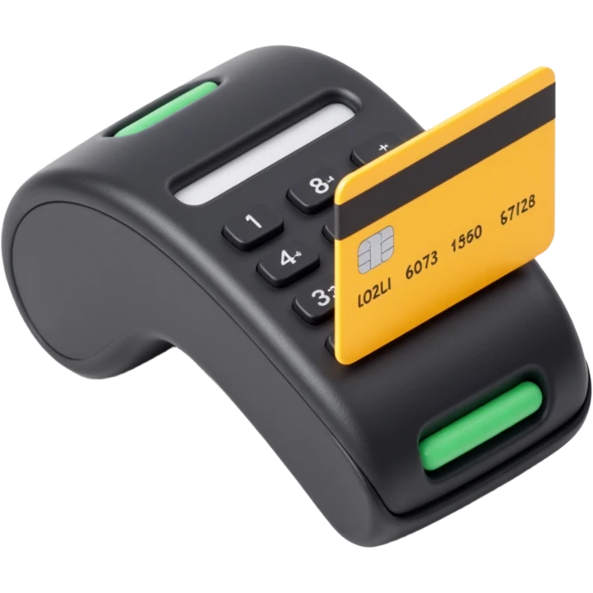 realistic credit card with a POS machine, skeuomorphism style, detailed, high quality emoji