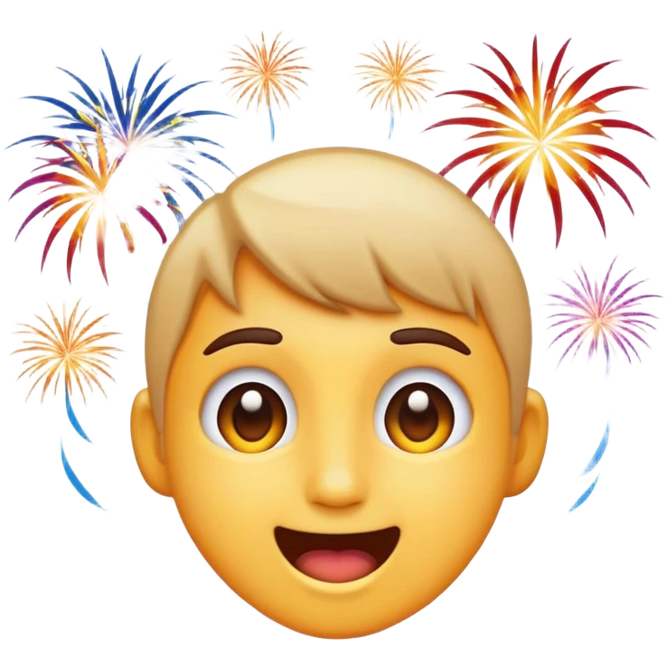 excited classic emoji style face watching fireworks emoji