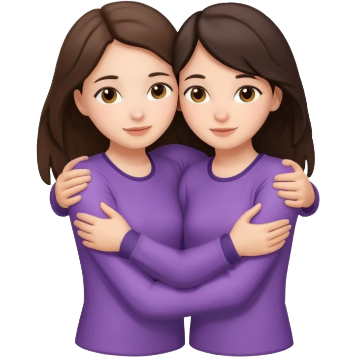 A brunette sister and a brunette sister together hugging emoji