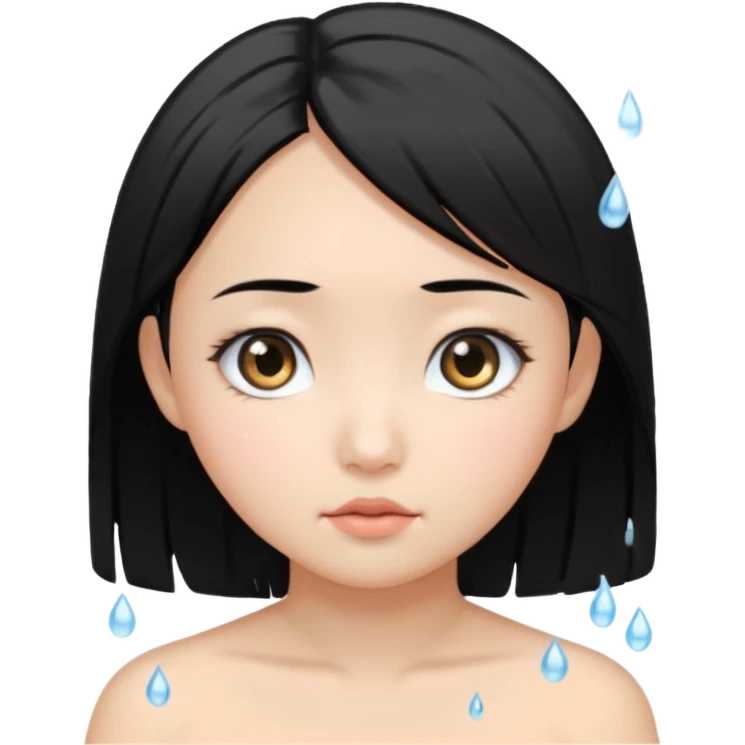 asian girl with round protruding eyes shower length hair. emoji