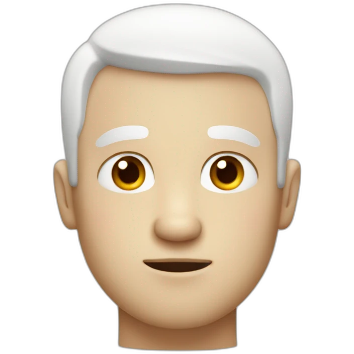 Man looking emotionless or depressed, white short hair, white skin, red nose emoji